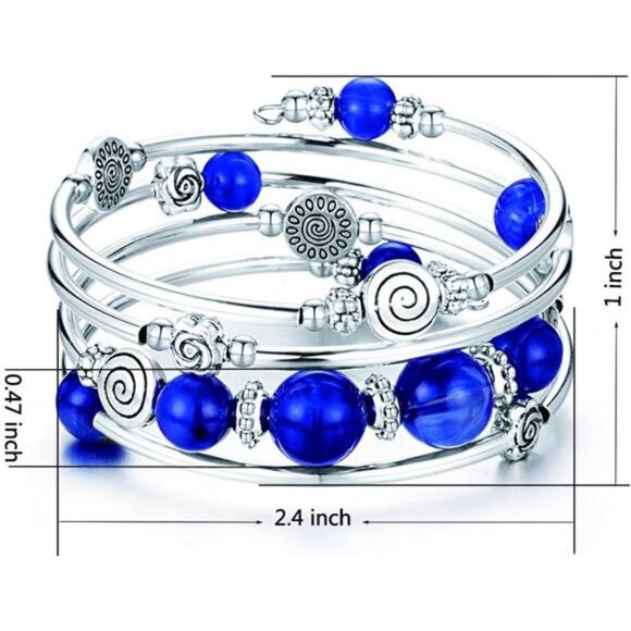 Wrap Bangle Rose Bead Bracelet - Beaded Bracelet - Picture 4 of 5